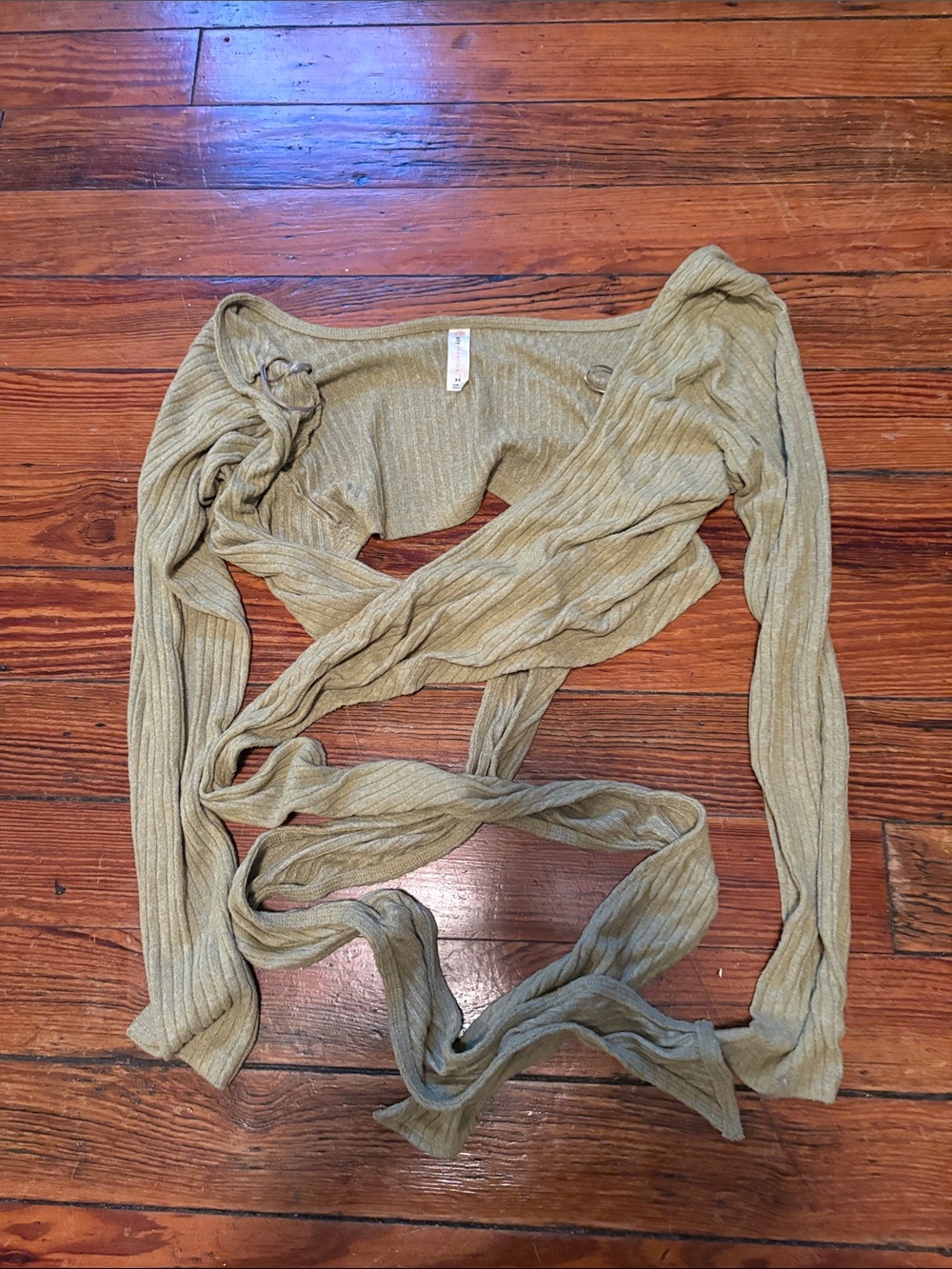 Ribbed Olive Wrap-Style Women's Top